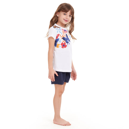 Girls summer pajama set Flowers t-shirt + Navy shorts